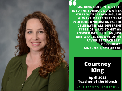 Courtney King Teacher of the Month
